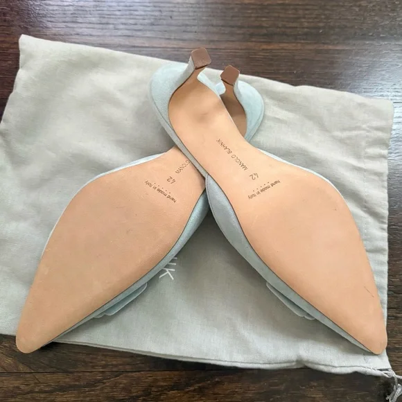 Manolo Blahnik Maysale Suede Buckle Mules Light blue Size 10.5 - Picture 3 of 5
